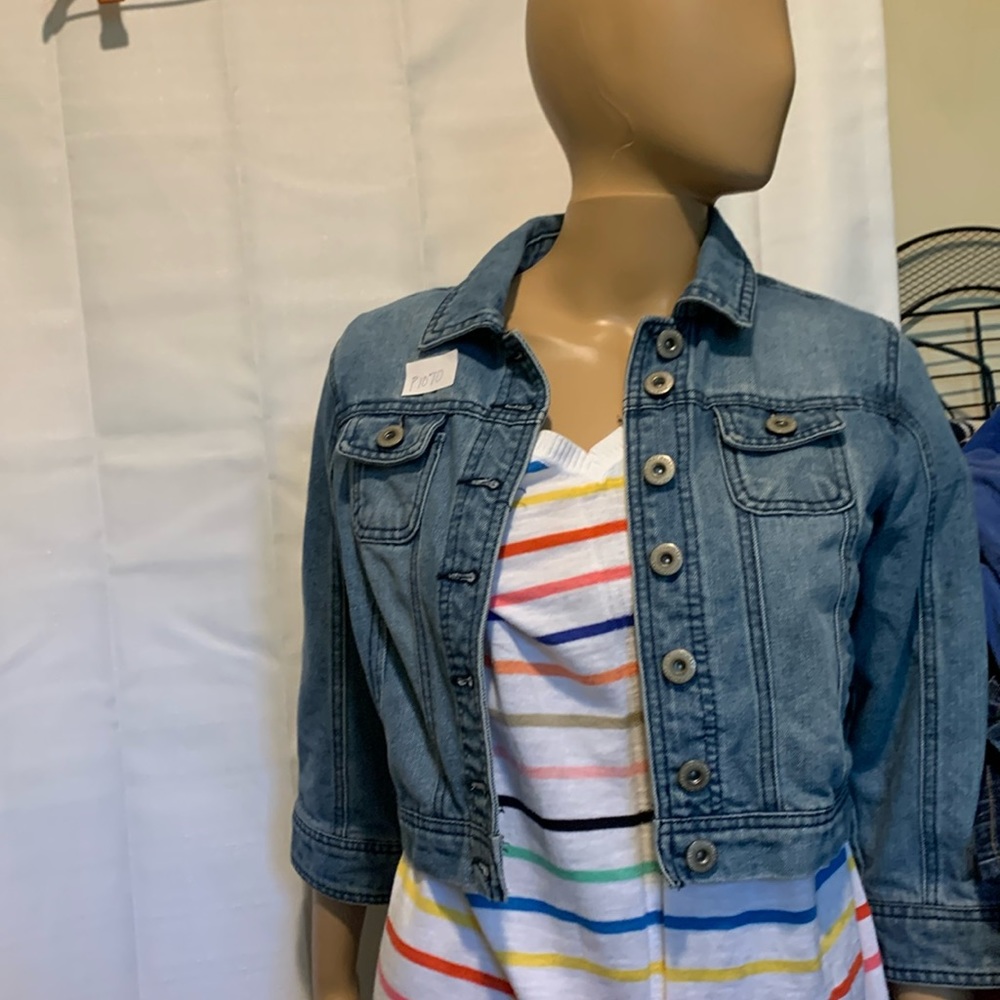 On the Go Denim Jacket- Cargo Pockets,3/4 Sleeves with Roll up option 36”Bust